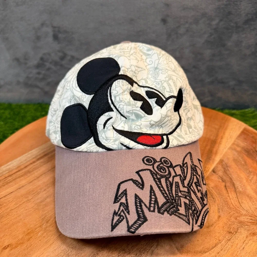 Disney‎ Parks Mickey Mouse Graffiti Baseball Cap White Grey Kids Adjustable Hat